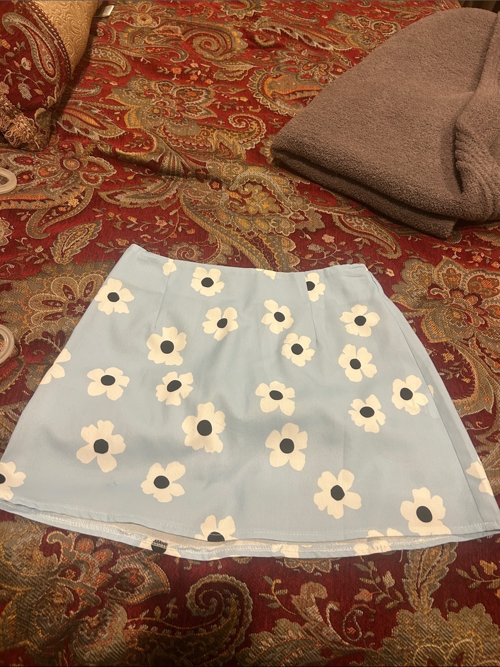 Princess Polly Light Blue Floral Skater Skirt